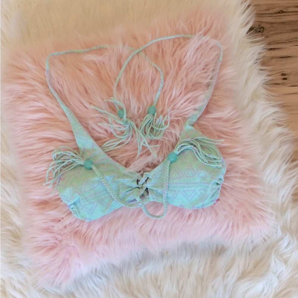 Victorias Secret Bikini Top Reversible Boho Lavender Aquamarine Tassels XS Women - Picture 5 of 15
